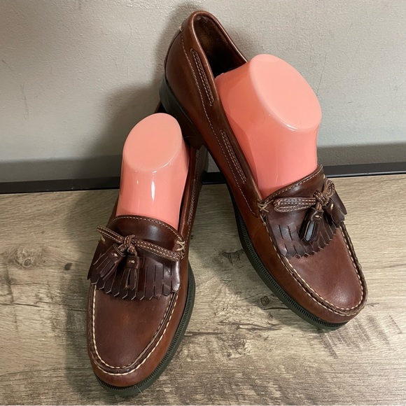 CLASSIC! Men\'s SEBAGO Brown Leather FRINGE Shawl TASSEL Shoes LOAFERS 12